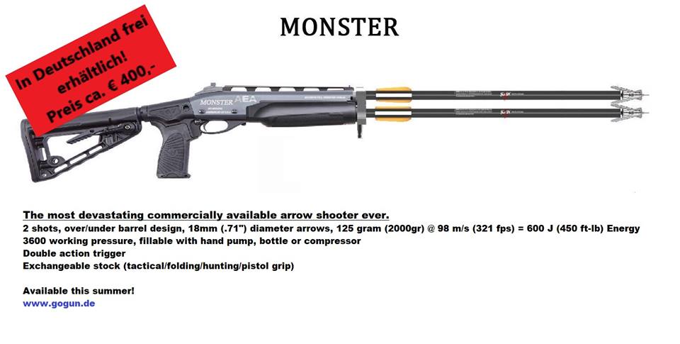 Monster – dupla sűrített levegős számszeríj, 600 joule